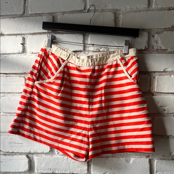 Vintage Pants - Striped Red and White Women's Shorts ORANGE ISH RED